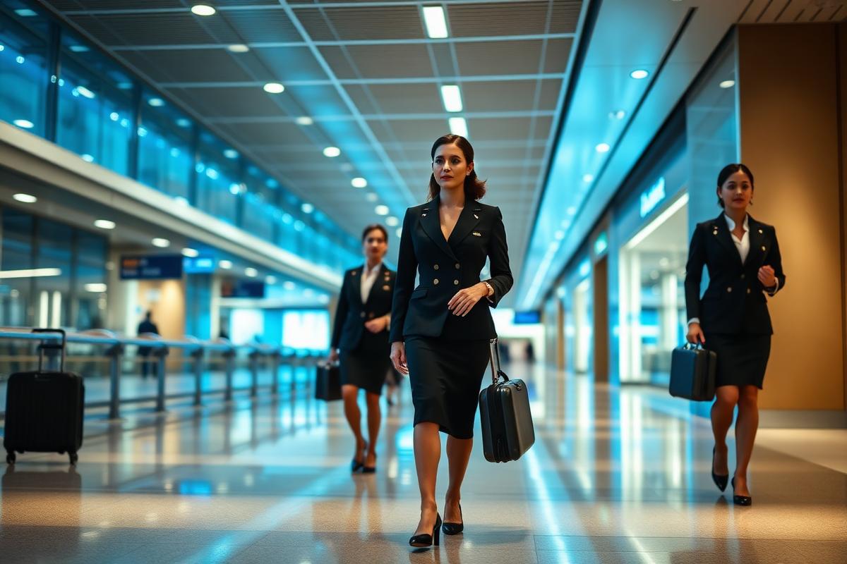 Cabin crew in an airport terminal