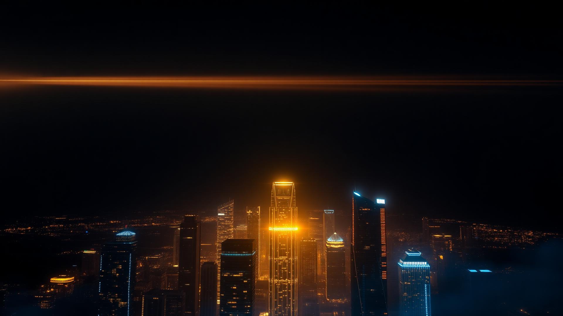 Golden futuristic skyline representing THE ROYAL GOLDENWINGS GROUP global network