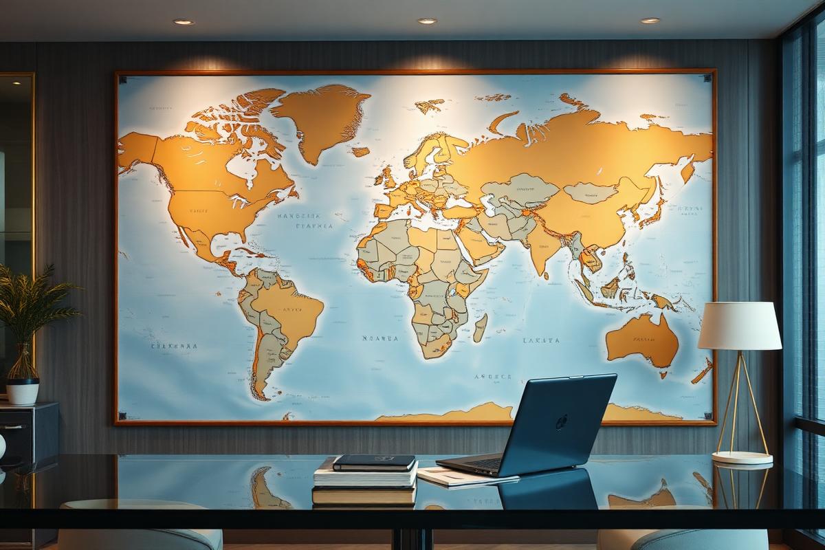 Travel consultancy office with world map